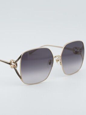 Gucci GG1323S 001 Sunglasses Gold Square Frame, Grey Lenses